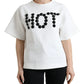 White Cotton Stretch Black HOT Crystal T-shirt