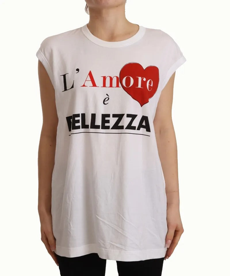 White L'AMORE Cotton Sleeveless Tank Top T-shirt