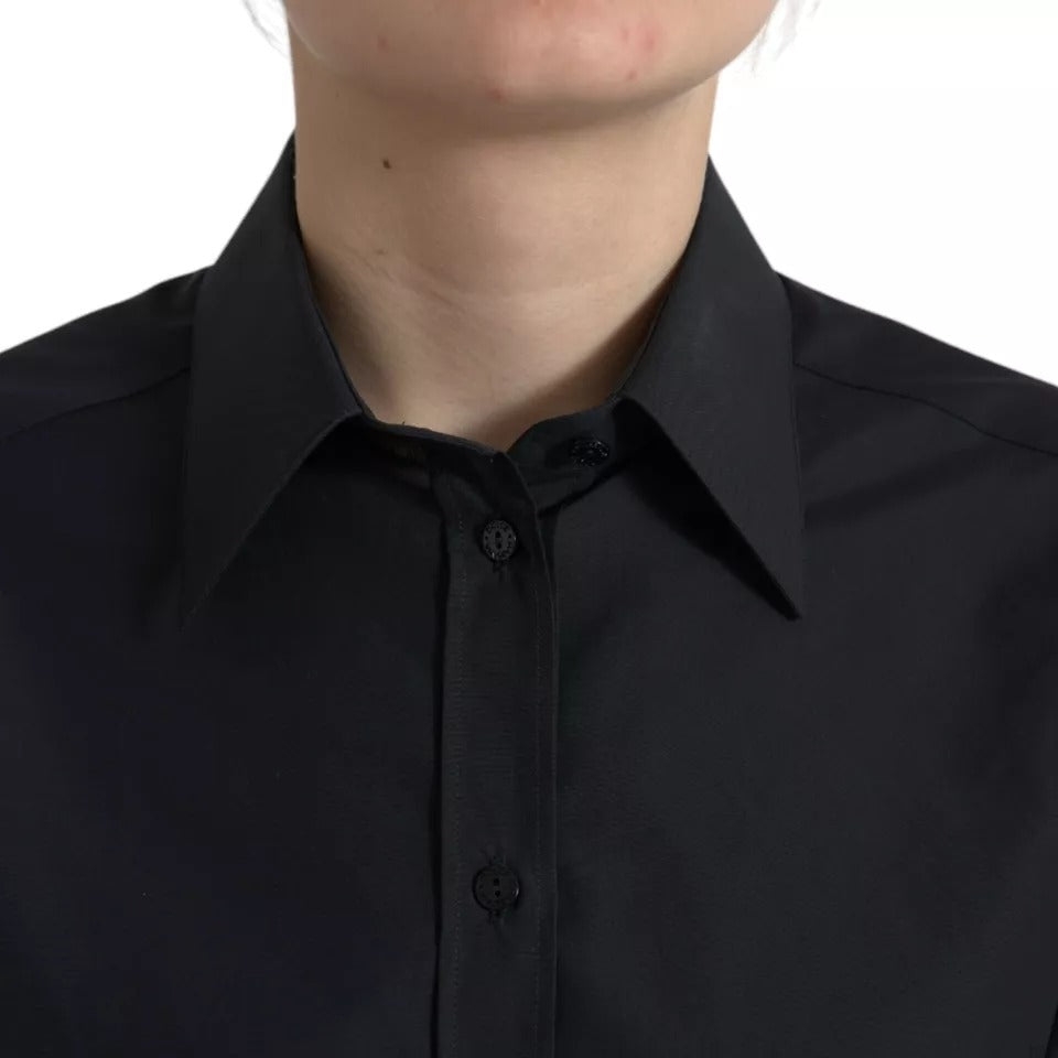 Black Cotton Collared Formal Dress Shirt Top