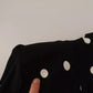 Black Polka Dots Silk Pussy Bow Long Sleeves Top