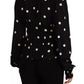 Black Polka Dots Silk Pussy Bow Long Sleeves Top