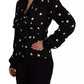 Black Polka Dots Silk Pussy Bow Long Sleeves Top