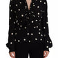 Black Polka Dots Silk Pussy Bow Long Sleeves Top