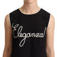 Black Silk Eleganza Print Sleeveless Tank Top