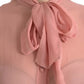 Pink Long Sleeves Ascot Collar Top Blouse