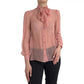 Pink Long Sleeves Ascot Collar Top Blouse