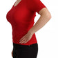 Red Silk T-shirt Short Sleeve Top Blouse