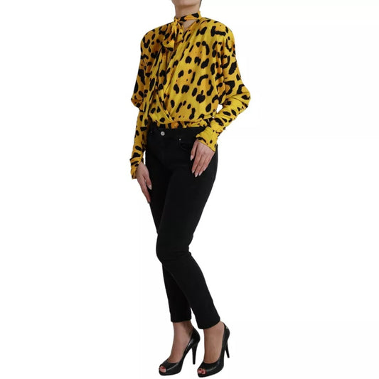 Yellow Leopard Print Long Sleeves Top Blouse