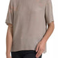 Brown Round Neck Short Sleeve Blouse Top