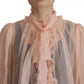 Light Pink Silk Ascot Collar Long Sleeves Top