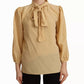 Mustard Ascot Collar Shirt Silk Blouse Top