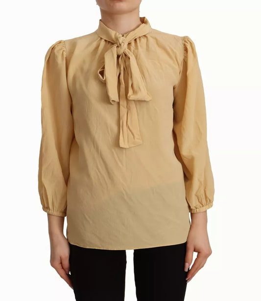 Mustard Ascot Collar Shirt Silk Blouse Top