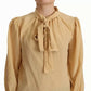 Mustard Ascot Collar Shirt Silk Blouse Top