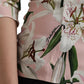 Pink Floral Viscose Round Neck Blouse Top