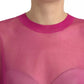 Pink Transparent Crewneck Long Sleeves Top