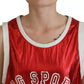 Red Nylon Logo Print Sleeveless Jersey Top