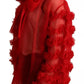 Red Silk Ascot Collar Ruffles Blouse Top