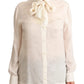 White Blouse Ascot Collar Shirt Silk Button Top