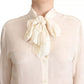 White Blouse Ascot Collar Shirt Silk Button Top