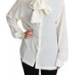 White Blouse Ascot Collar Shirt Silk Top