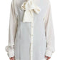 White Blouse Ascot Collar Shirt Silk Top