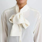 White Blouse Ascot Collar Shirt Silk Top