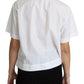 White Cotton Decorative Button Collared Top