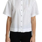 White Cotton Decorative Button Collared Top