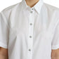 White Cotton Decorative Button Collared Top