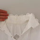 White Cotton Lace Trim Turtle Neck Blouse Top