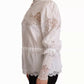 White Cotton Lace Trim Turtle Neck Blouse Top