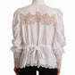 White Cotton Lace Trim Turtle Neck Blouse Top