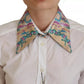 White Floral Jacquard Cotton Long Sleeves Top