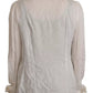 White Patterned Silk Ascot Collar Blouse Top