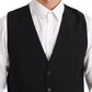 Black Stretch Waistcoat Formal Dress Wool Vest