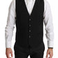 Black Stretch Waistcoat Formal Dress Wool Vest