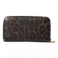 Brown Leopard Leather DG Zip Around Continental Wallet