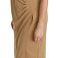 Brown V-neck Shift Knee Length Viscose Dress