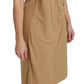 Brown V-neck Shift Knee Length Viscose Dress