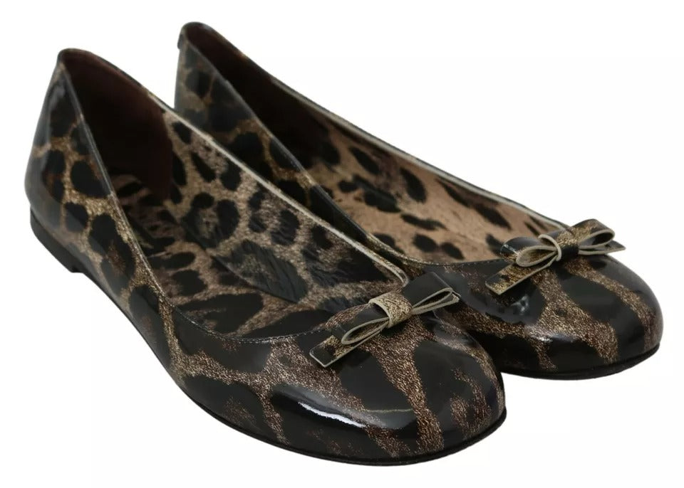 Brown Leopard Ballerina Flats Leather Shoes