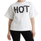 White Cotton Stretch Black HOT Crystal T-shirt