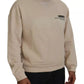 Beige Amore Cotton Crew Neck Pullover Sweater