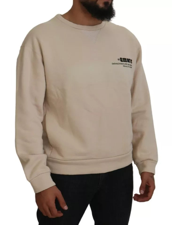 Beige Amore Cotton Crew Neck Pullover Sweater