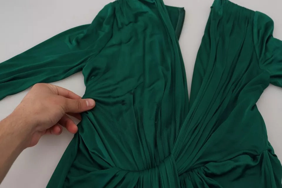 Dark Green Viscose Long Sleeve Midi Dress