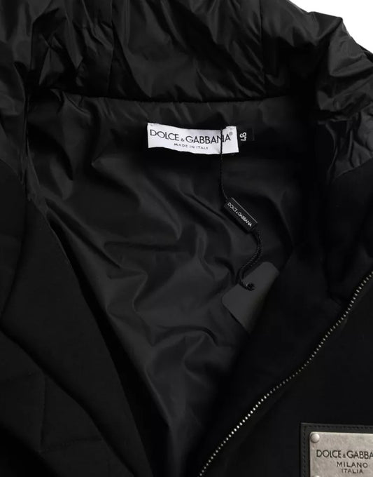 Black Cotton Hooded Logo Bomber Men Jacket