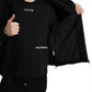 Black Cotton Hooded Logo Bomber Men Jacket