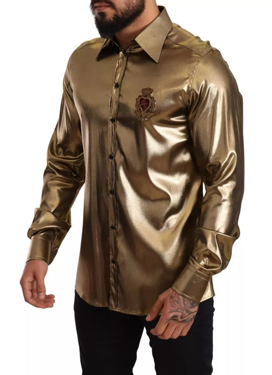 Metallic Gold DG Embroidered Crown Silk Top Shirt