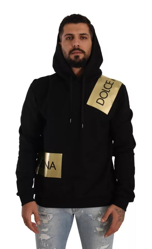 Black Gold Hooded Cotton Mens Pullover Sweater