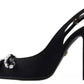 Black Crystal Embellished Slingback Heel Shoes