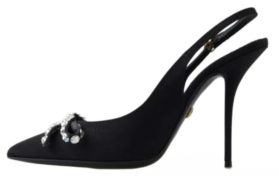 Black Crystal Embellished Slingback Heel Shoes